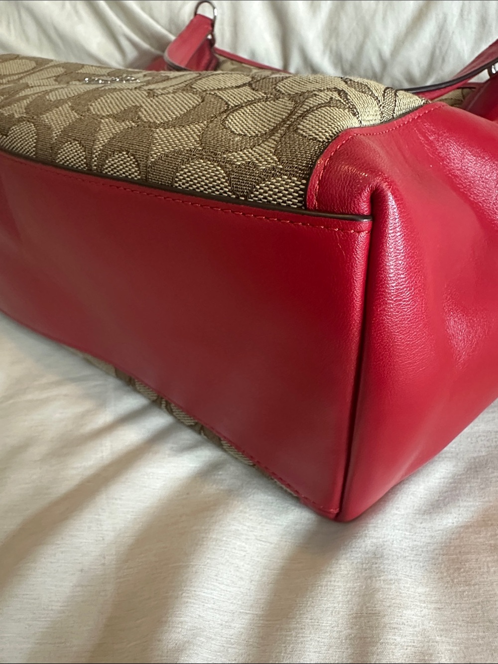 Coach Brown Signature Canvas Tote with Red Leather Trim - Picture 4 of 5